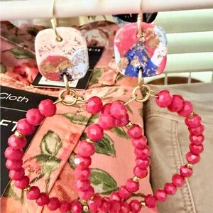 Handcrafted Pink Bead Hoop Earrings by